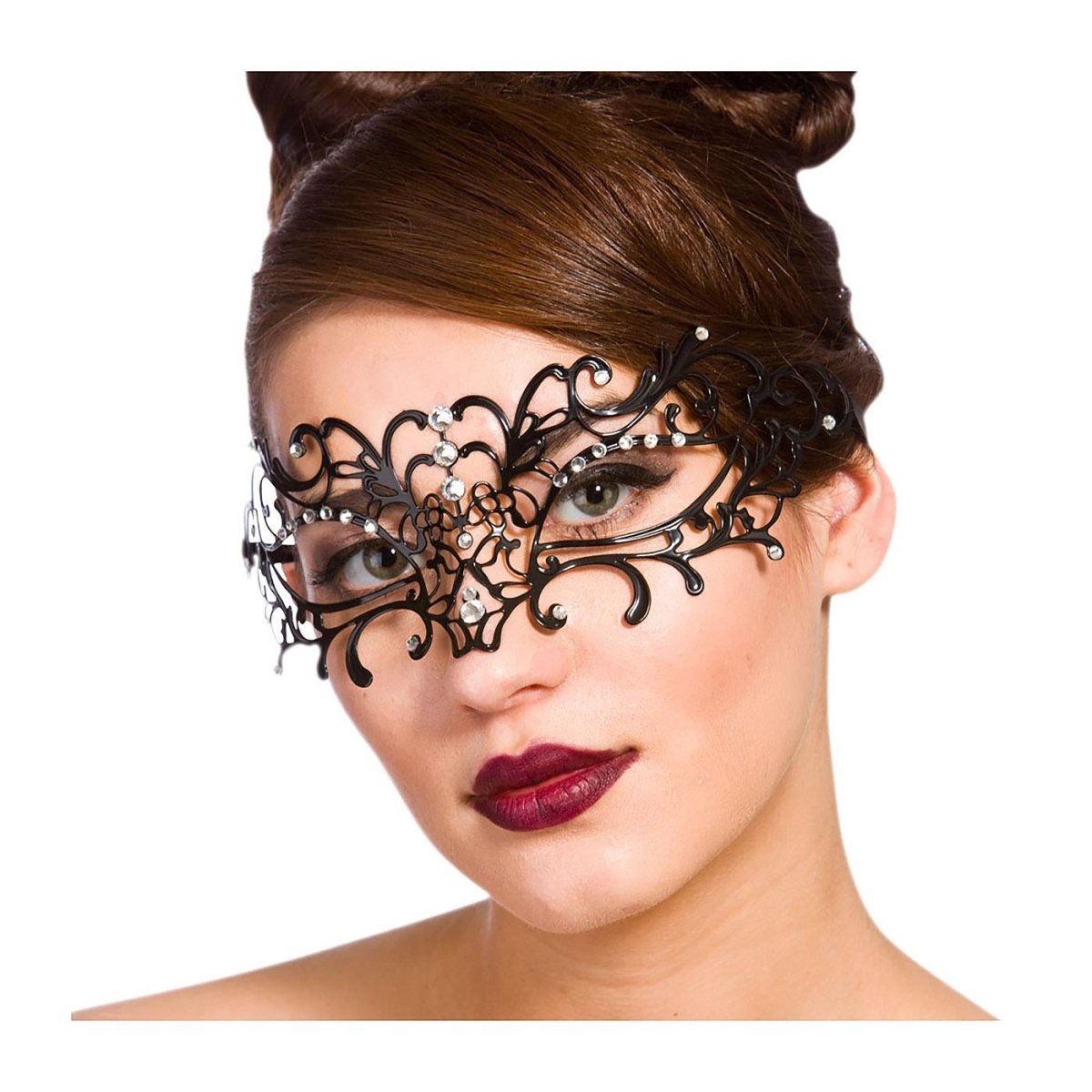Wicked Costumes Ltd - Filigree Metal Masquerade Eye Mask with Diamantes - Adult - Fancy Dress Central
