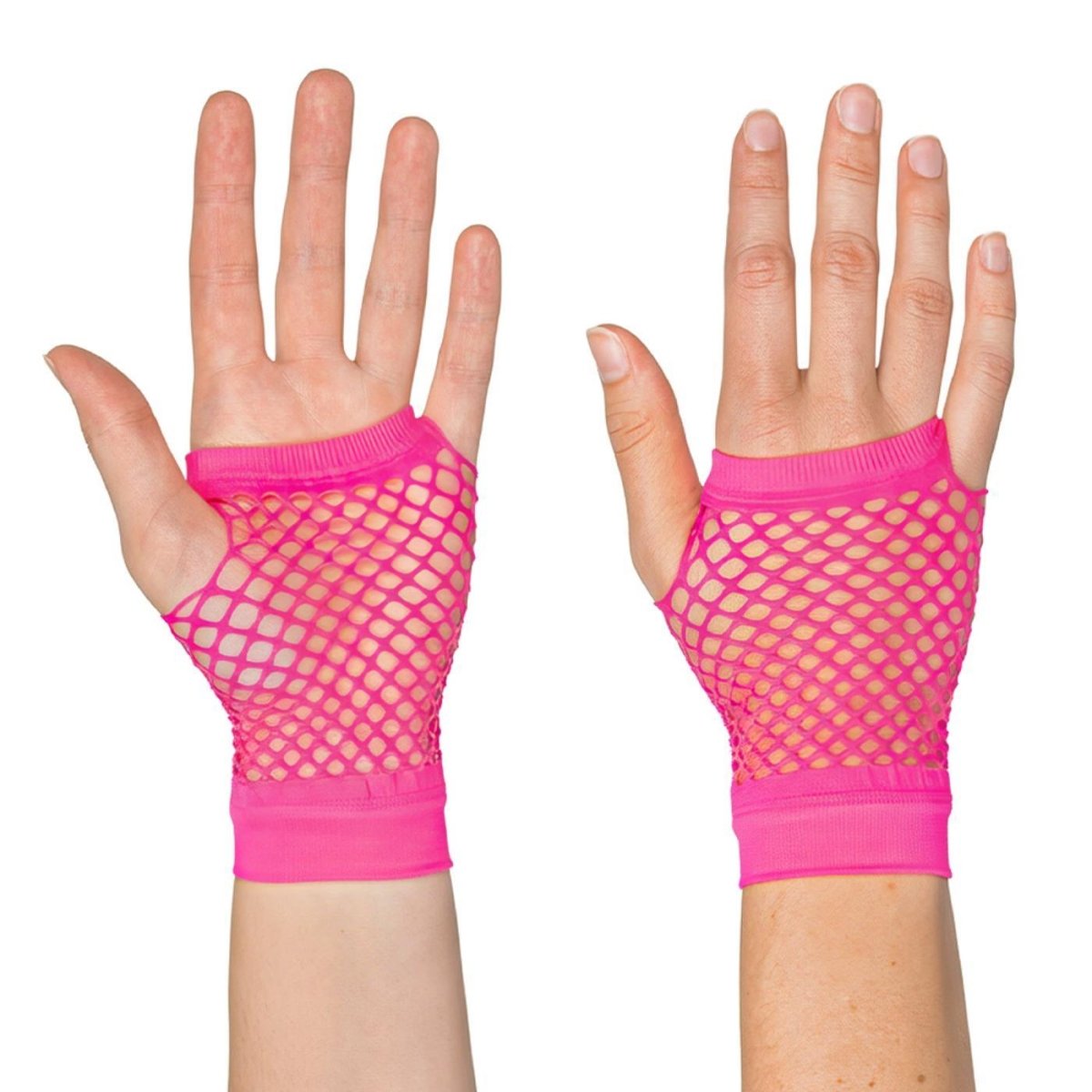 Boland - Short Mesh Fingerless Gloves (Neon Pink) - Adult - Fancy Dress Central