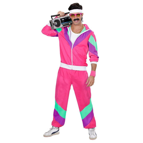 Widmann - 80s Shell Suit Costume (Pink/Green/Purple) - Adult - Fancy Dress Central