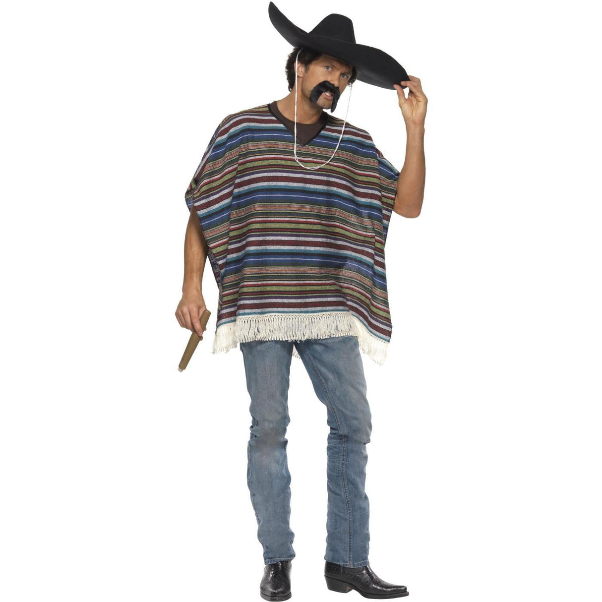 Classic Striped Mexican Poncho - Adult