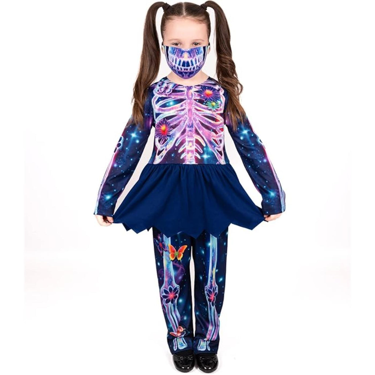 Neon Floral Skeleton Costume - Girls