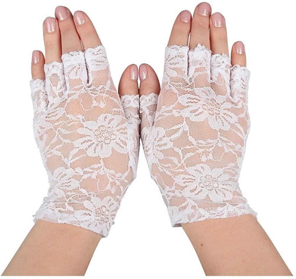Short Lace Fingerless Gloves (White) - Adult