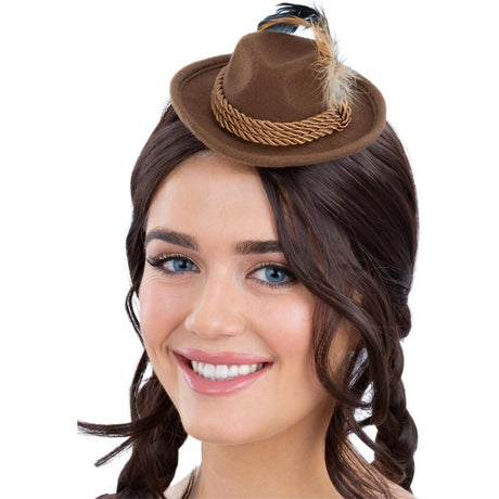 Smiffys - Mini Bavarian Hat on a Headband (Brown) - Women - Fancy Dress Central