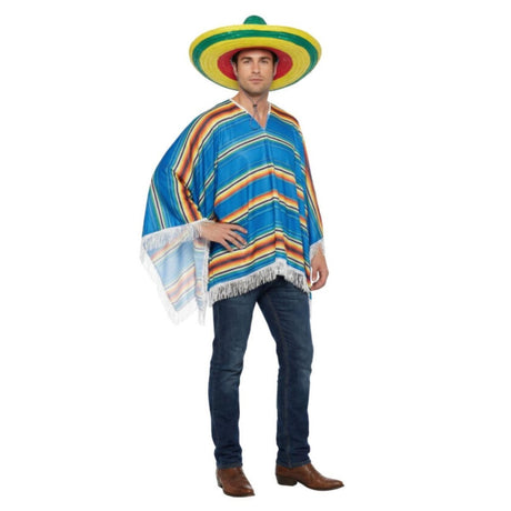 Henbrandt - Mexican Poncho (Blue) - Men - Fancy Dress Central