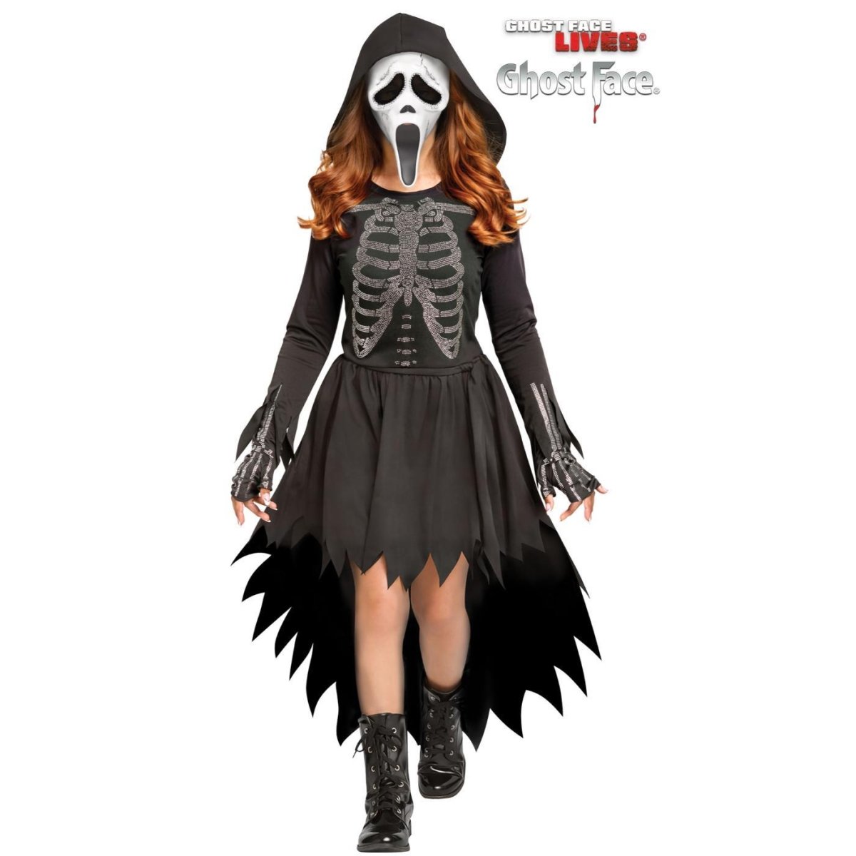 Wicked Costumes - Skele- Stone Ghost Face Costume - Girls - Fancy Dress Central