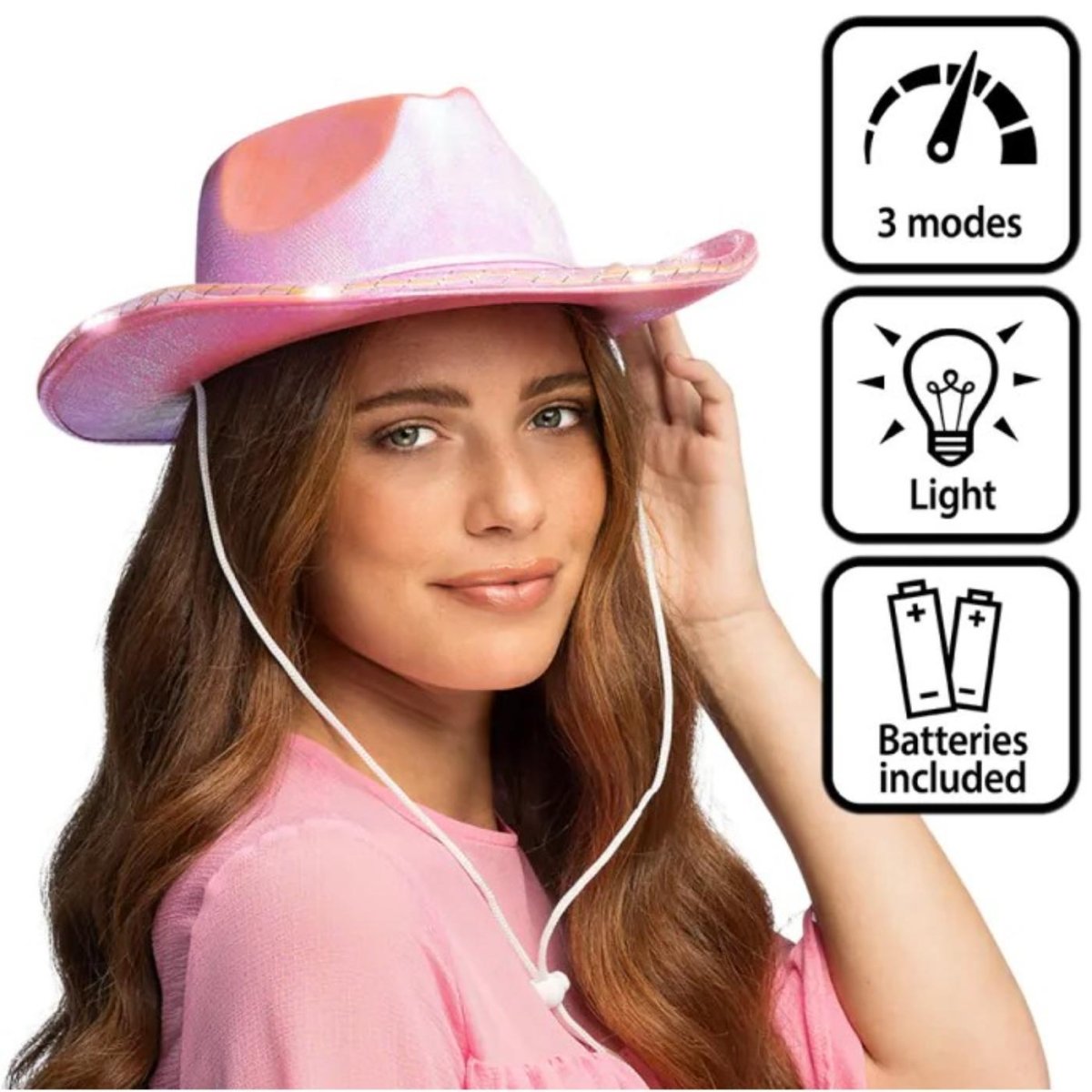 Boland - Iridescent LED Cowboy Hat (Pink) - Women - Fancy Dress Central
