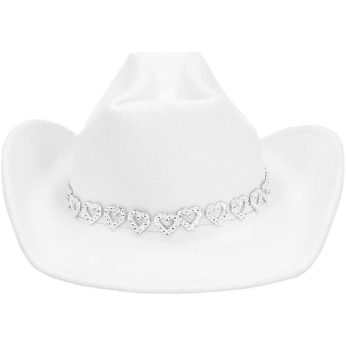 Boland - Silver Hearts Cowboy Hat (White) - Adult - Fancy Dress Central