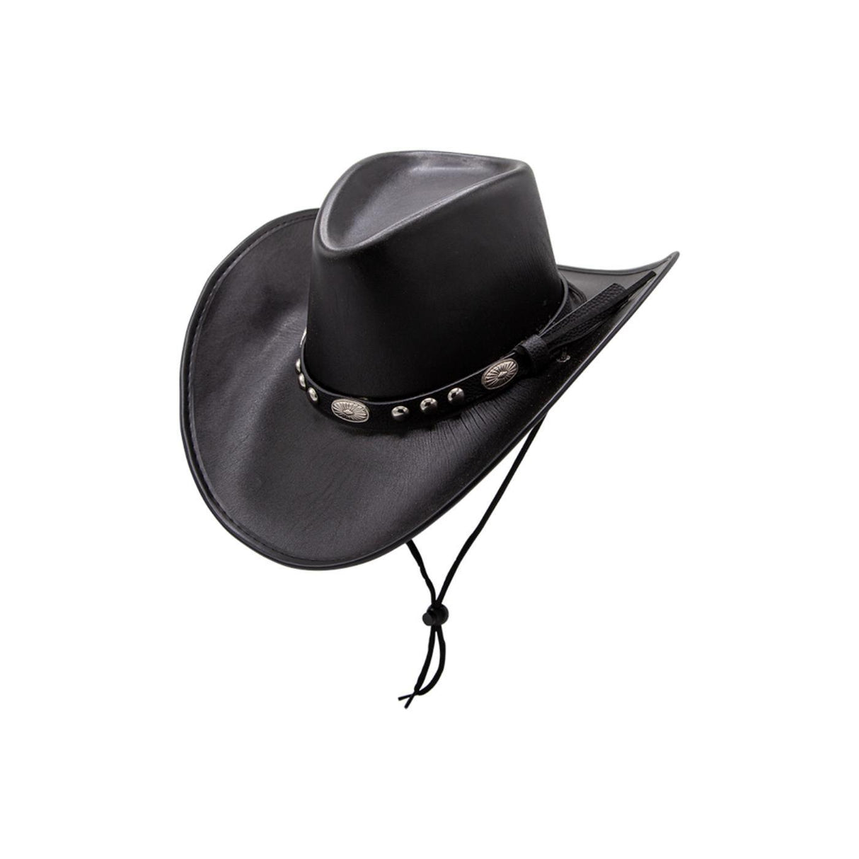 Faux Leather Texan Cowboy Hat (Black) - Adult