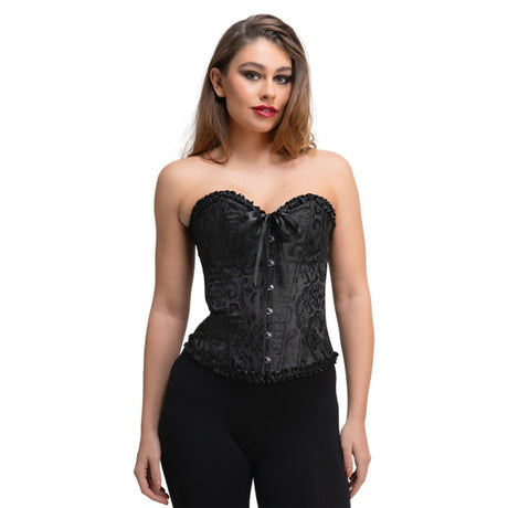 Wicked Costumes - Satin Patterned Corset (Black) - Women - Fancy Dress Central