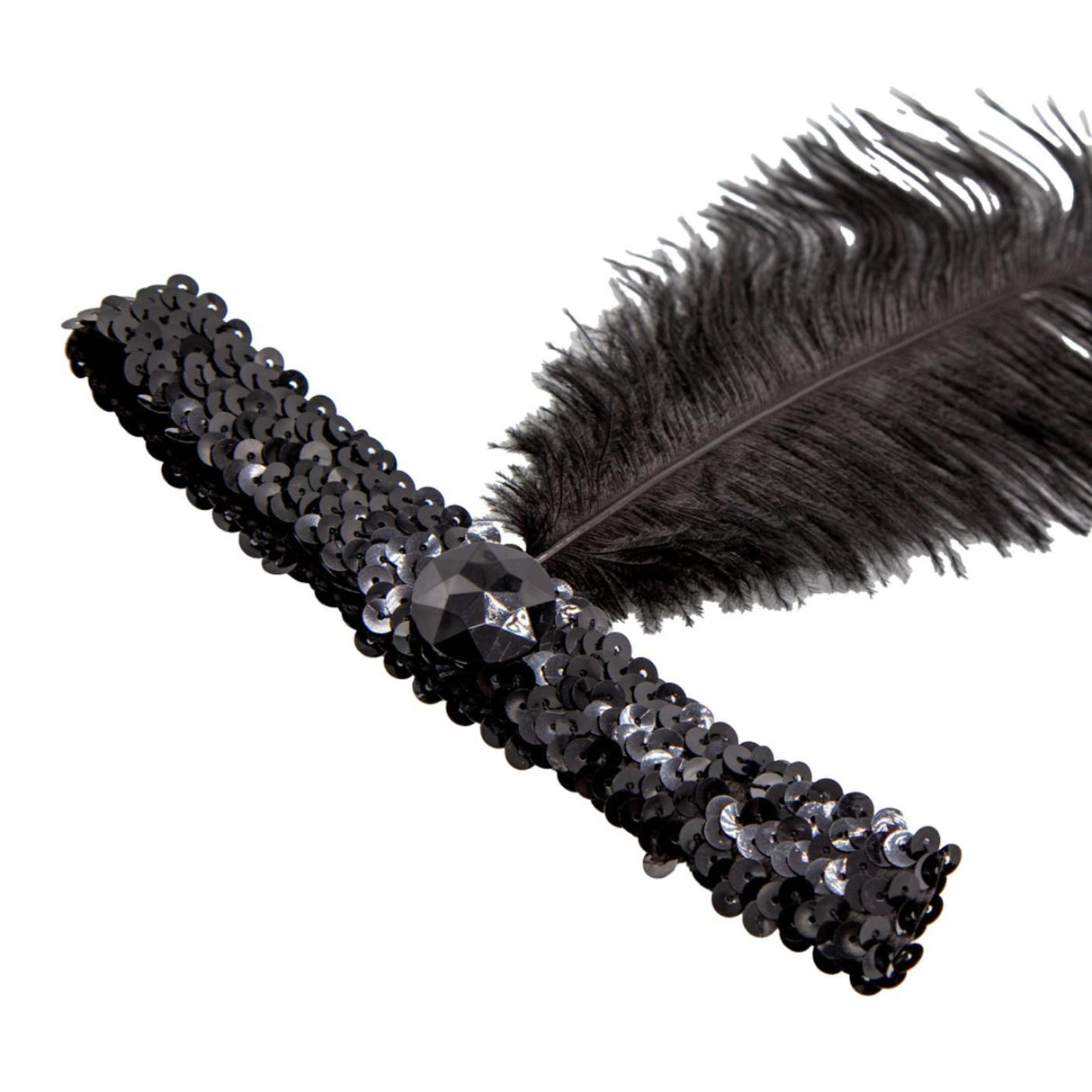 Flapper Headband with Feather (Black) - Women
