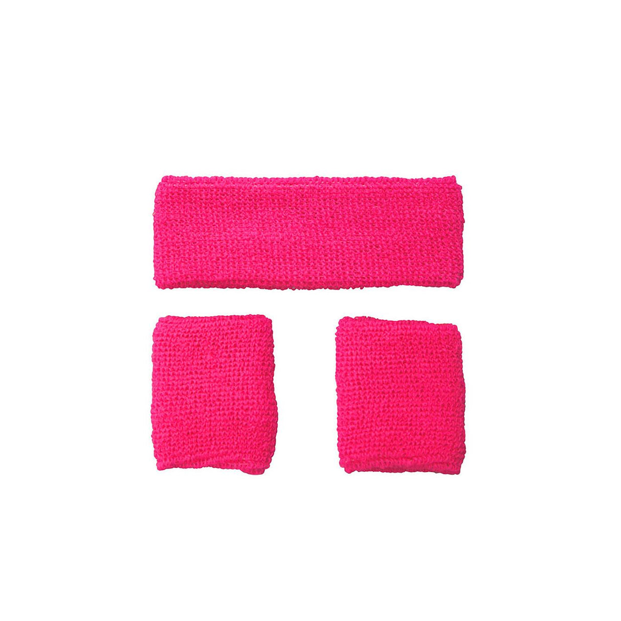 80s Sweatband & Wristbands (Neon Pink) - Adult