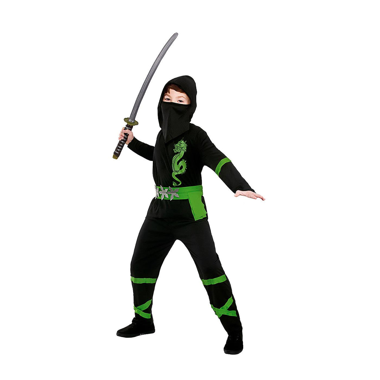 Power Ninja Costume (Black & Green) - Child