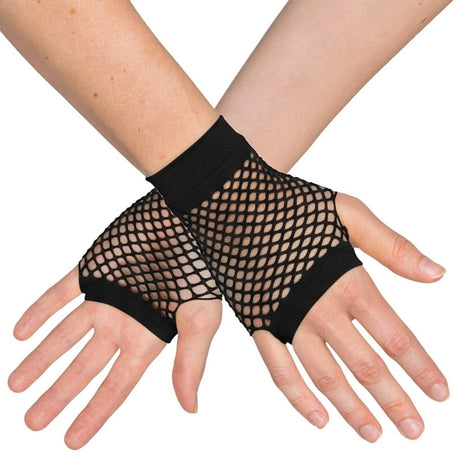Boland - Short Mesh Fingerless Gloves (Black) - Adult - Fancy Dress Central