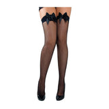Wicked Costumes Ltd - Black Fishnet Thigh High Stockings with Bow - Women - Fancy Dress Central