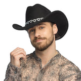 Boland - Silver Hearts Cowboy Hat (Black) - Adult - Fancy Dress Central