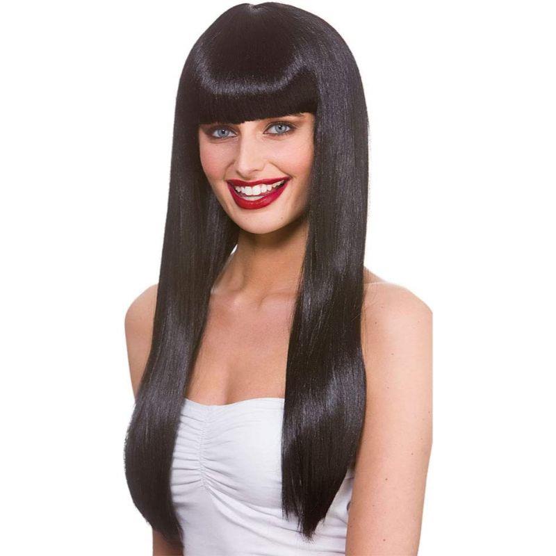 Long Fantasy Wig with Fringe (Black) - Adult