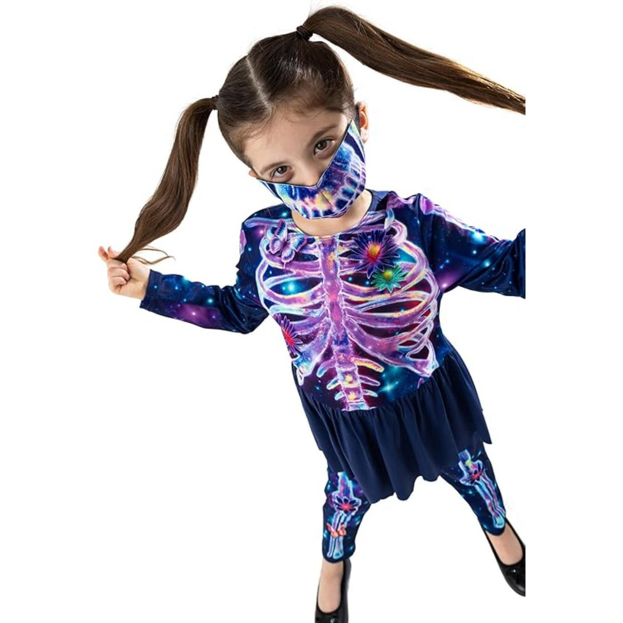 Neon Floral Skeleton Costume - Girls