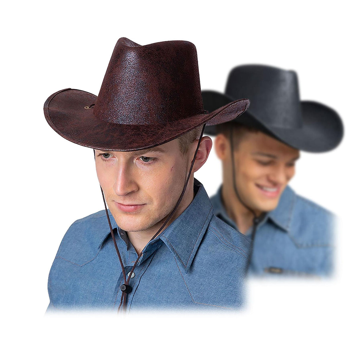 Faux Aged Leather Texan Cowboy Hat - Adult