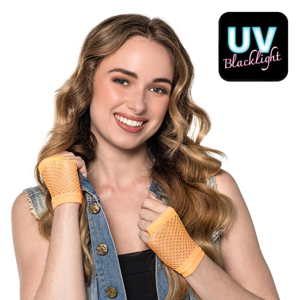 Boland - Short Mesh Fingerless Gloves (Neon Orange) - Adult - Fancy Dress Central