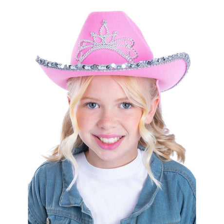 Smiffys - Tiara Cowboy Hat (Pink) - Girls - Fancy Dress Central