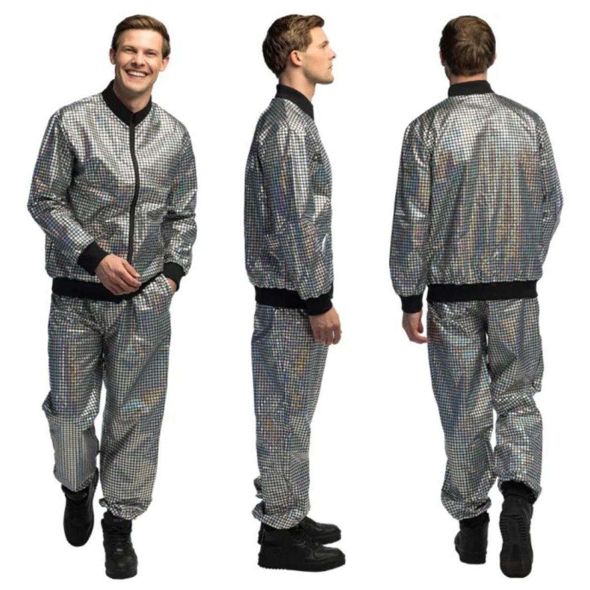 Boland - Disco Diamond Dude Shell Suit Costume (Silver) - Men - Fancy Dress Central