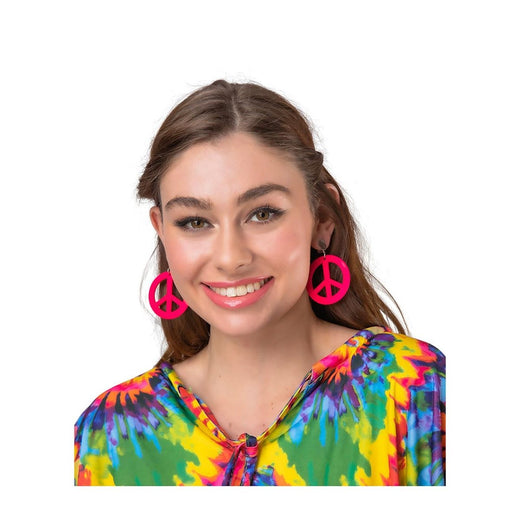 Wicked Costumes Ltd - Hot Pink Hippie Peace Earrings - Adult - Fancy Dress Central