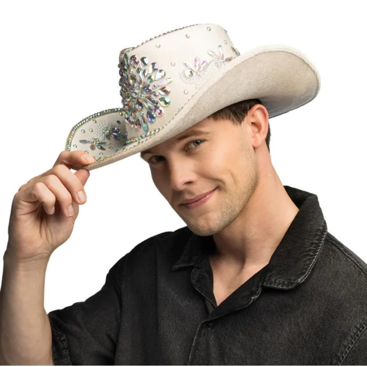 Boland - Crystal Cowboy Hat (Beige) - Adult - Fancy Dress Central
