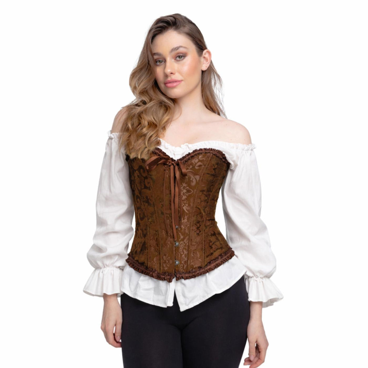 Satin Patterned Corset (Brown) - Women