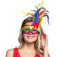 Boland - Rainbow Glitter Mask with Feathers - Adult - Fancy Dress Central