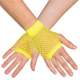 Boland - Short Mesh Fingerless Gloves (Neon Yellow) - Adult - Fancy Dress Central