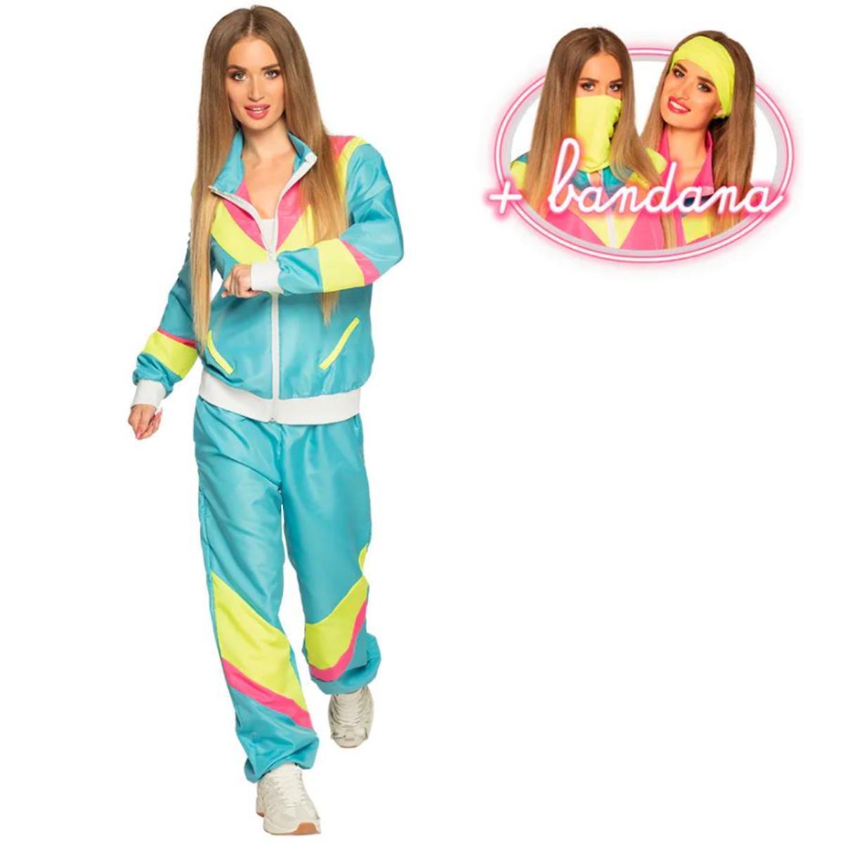Retro Babe Shell Suit Costume (Neon Blue) - Women