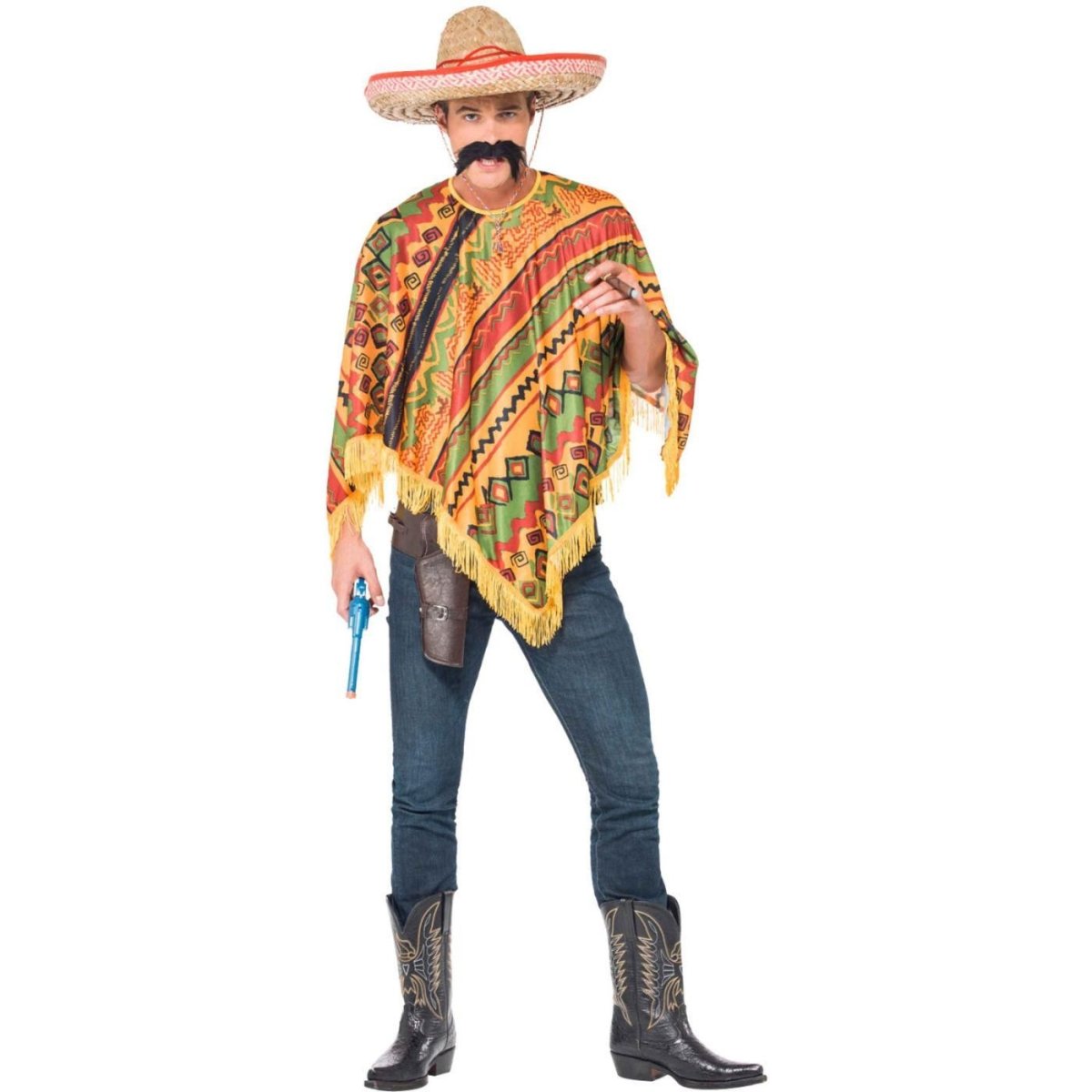 Smiffys - Mexican Poncho & Moustache Set - Men - Fancy Dress Central