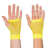 Boland - Short Mesh Fingerless Gloves (Neon Yellow) - Adult - Fancy Dress Central