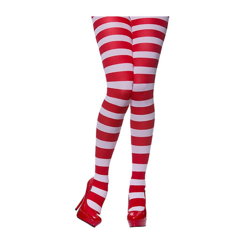 Wicked Costumes Ltd - Red & White Candystripe Tights - Women - Fancy Dress Central