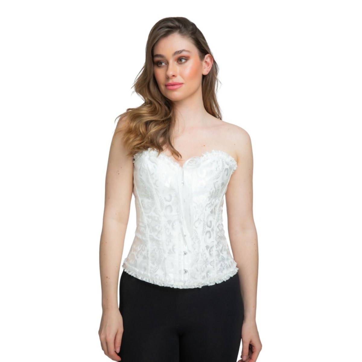 Wicked Costumes - Satin Patterned Corset (White) - Women - Fancy Dress Central