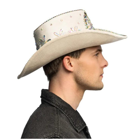 Boland - Crystal Cowboy Hat (Beige) - Adult - Fancy Dress Central