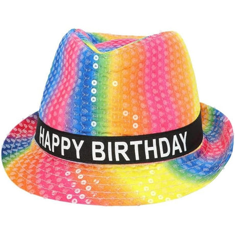 Boland - Happy Birthday Rainbow Fedora Hat - Adult - Fancy Dress Central