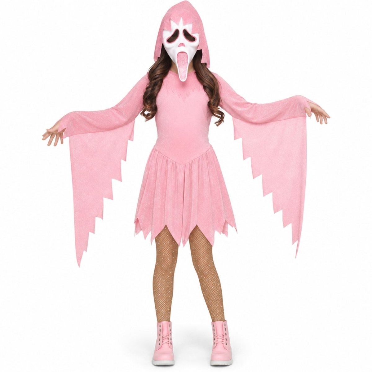 Wicked Costumes - Ghost Face Pastel Pink Sparkle Costume - Girls - Fancy Dress Central