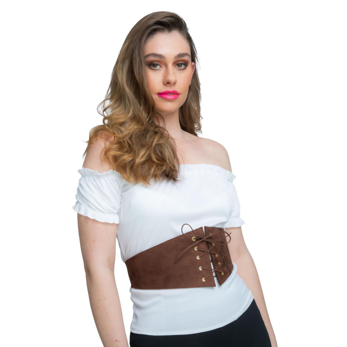 Faux Suede Corset Belt (Brown) - Women