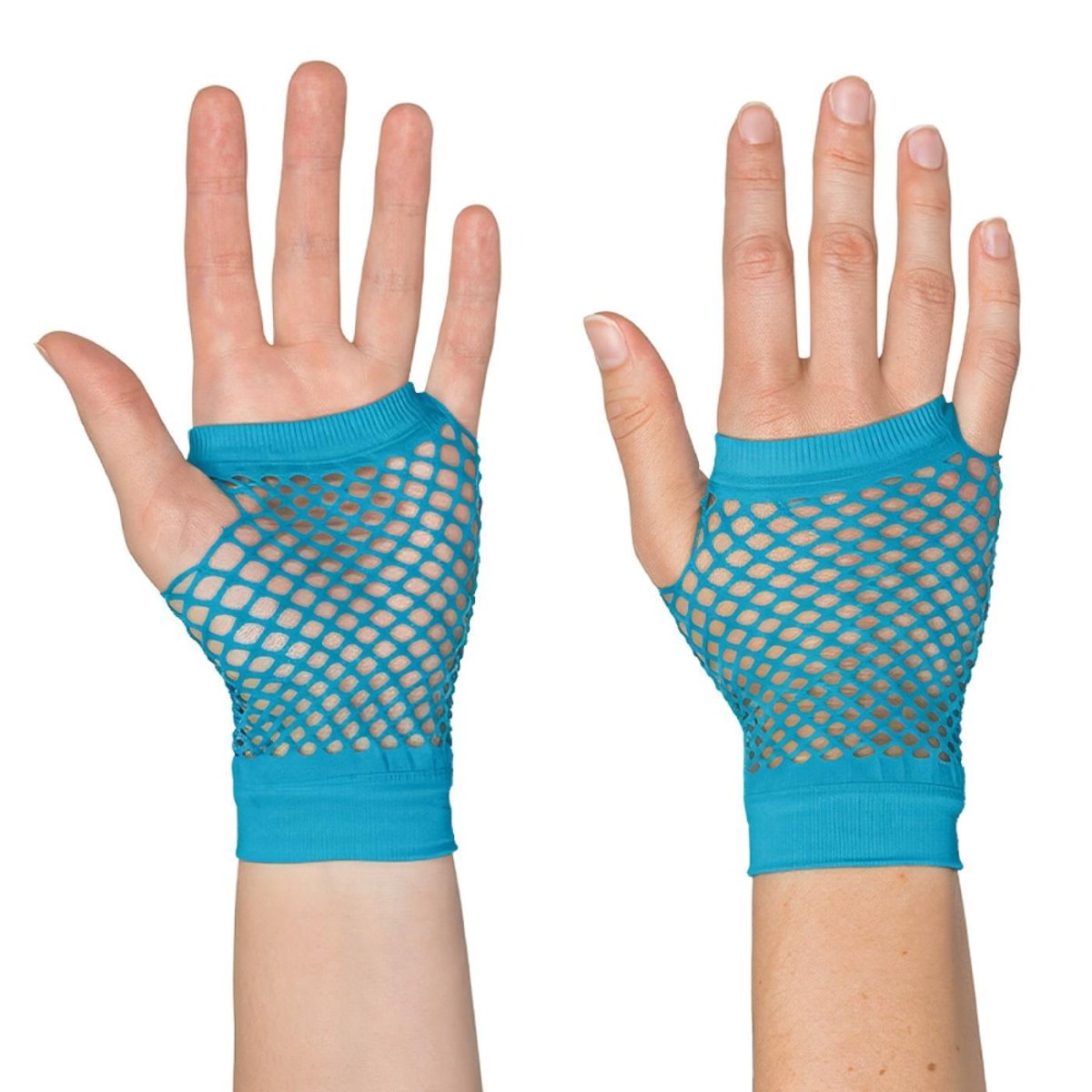 Boland - Short Mesh Fingerless Gloves (Neon Blue) - Adult - Fancy Dress Central
