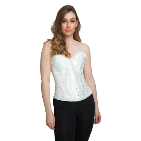 Wicked Costumes - Satin Patterned Corset (White) - Women - Fancy Dress Central