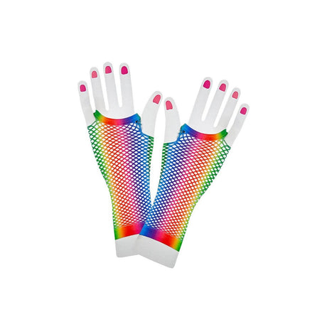 Wicked Costumes - Neon Rainbow Long Net Gloves - Adult - Fancy Dress Central