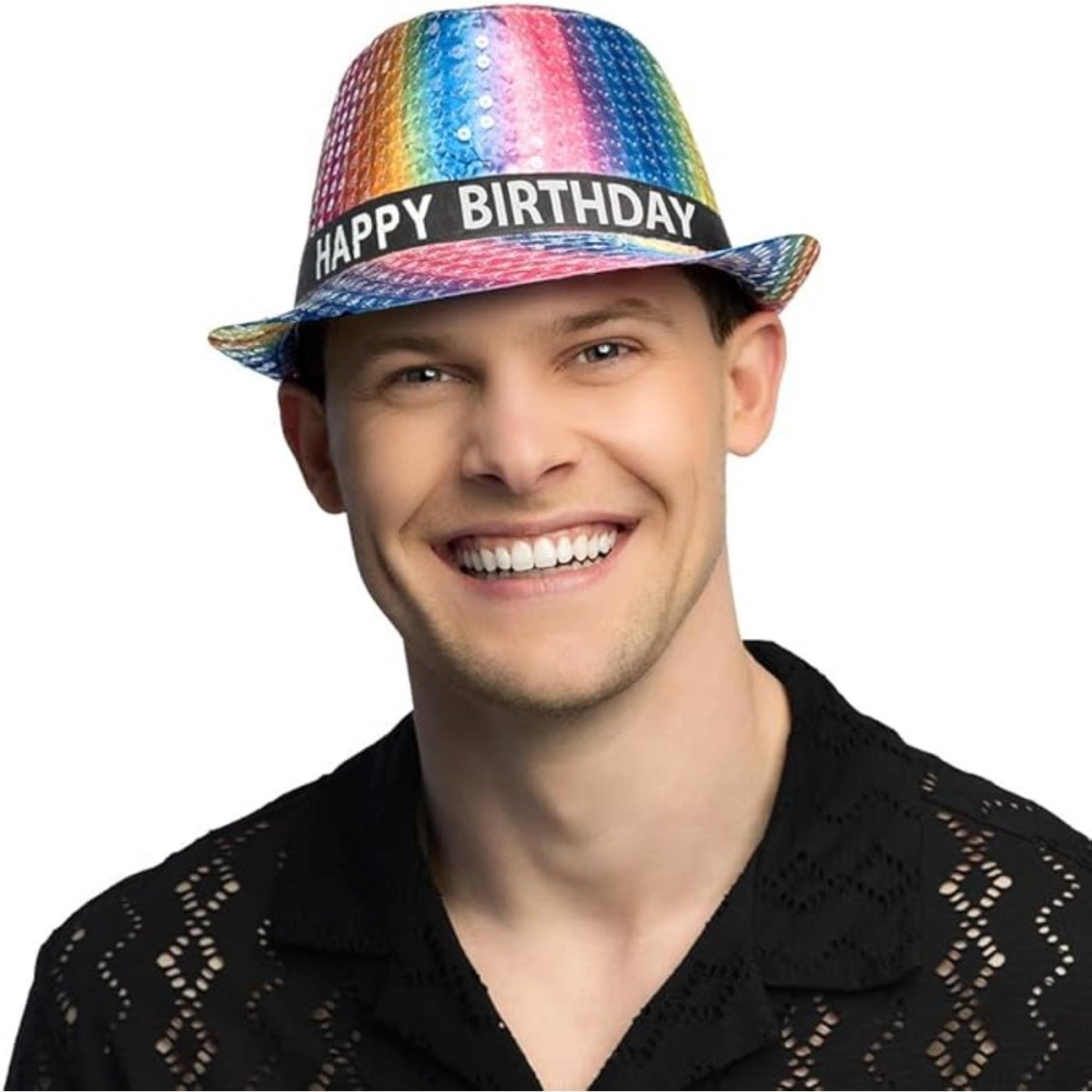 Boland - Happy Birthday Rainbow Fedora Hat - Adult - Fancy Dress Central