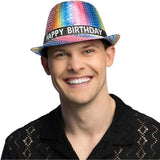 Boland - Happy Birthday Rainbow Fedora Hat - Adult - Fancy Dress Central