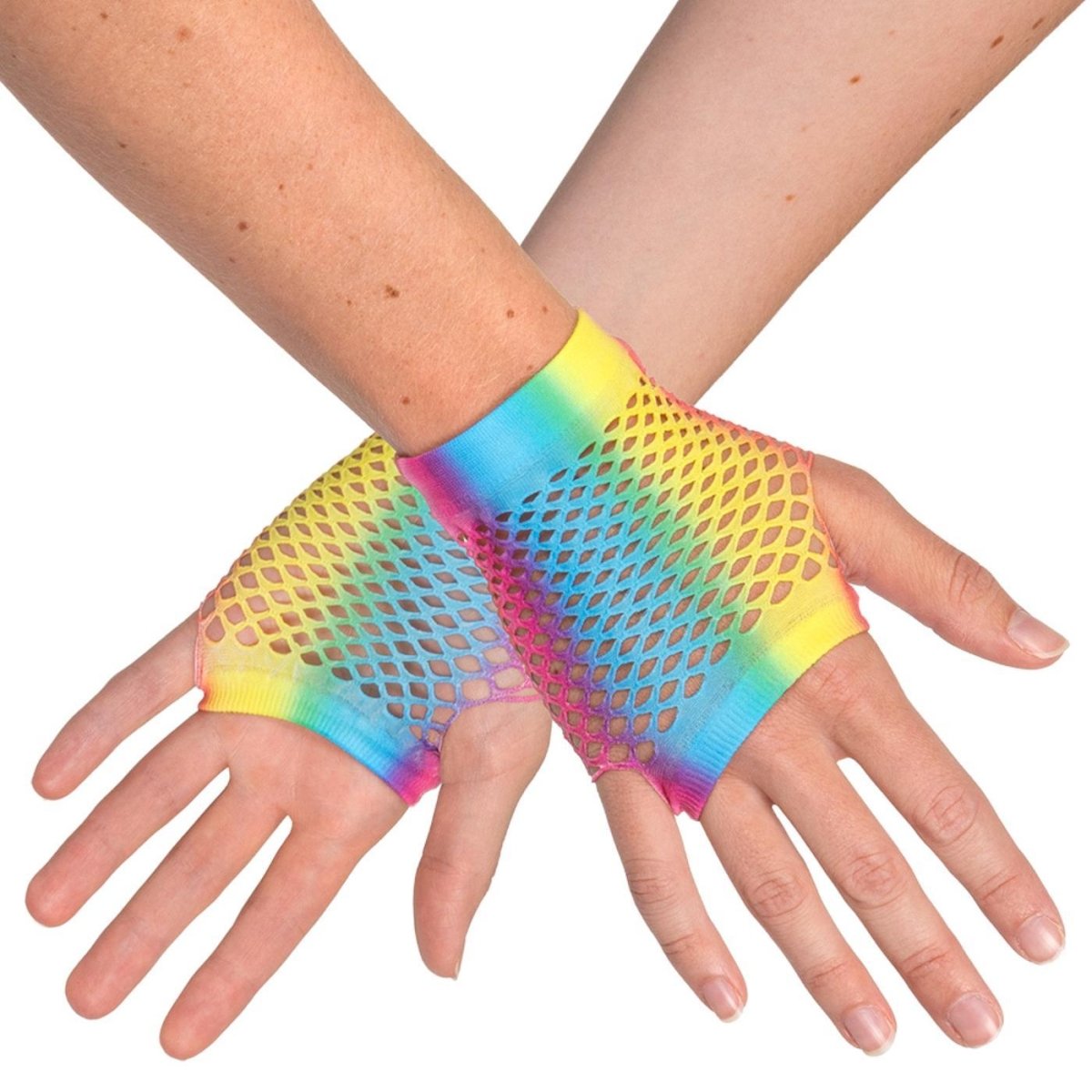 Boland - Short Mesh Fingerless Gloves (Rainbow) - Adult - Fancy Dress Central