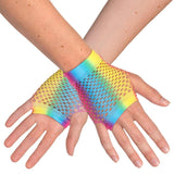 Boland - Short Mesh Fingerless Gloves (Rainbow) - Adult - Fancy Dress Central