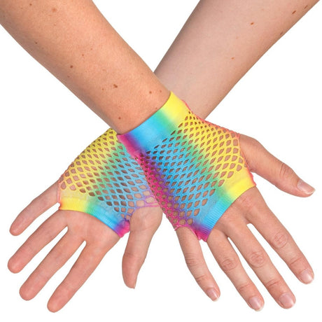 Boland - Short Mesh Fingerless Gloves (Rainbow) - Adult - Fancy Dress Central