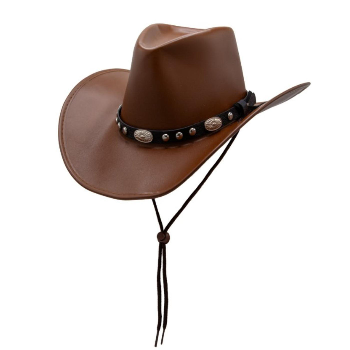 Faux Leather Texan Cowboy Hat (Brown) - Adult