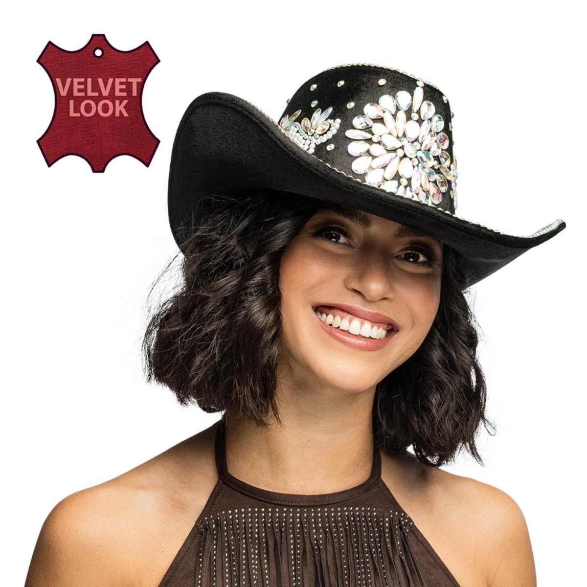 Boland - Crystal Cowboy Hat (Black) - Adult - Fancy Dress Central