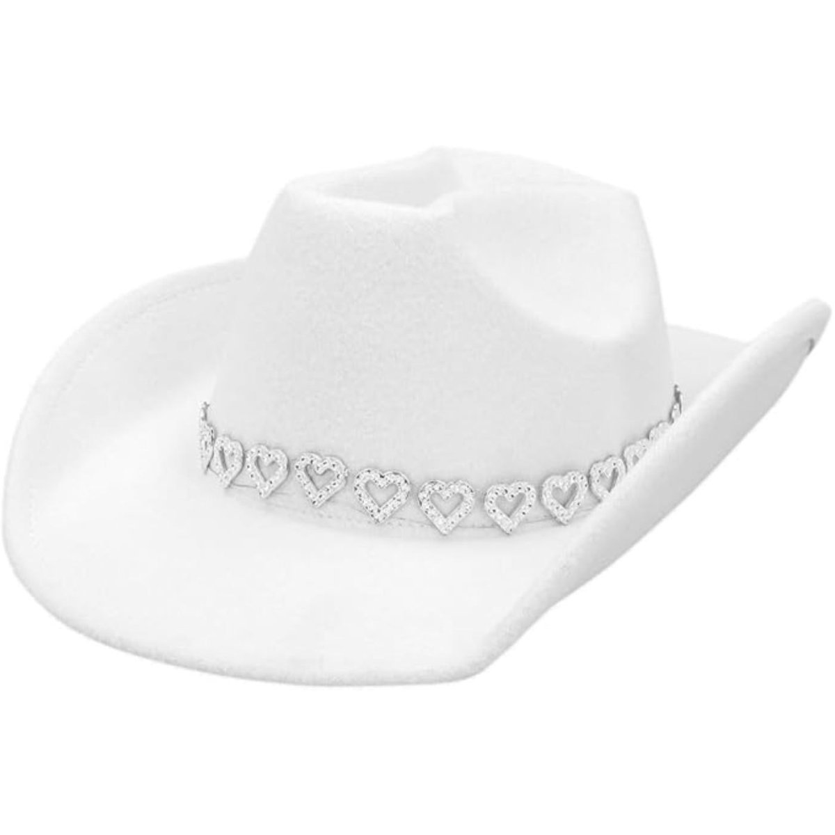 Boland - Silver Hearts Cowboy Hat (White) - Adult - Fancy Dress Central